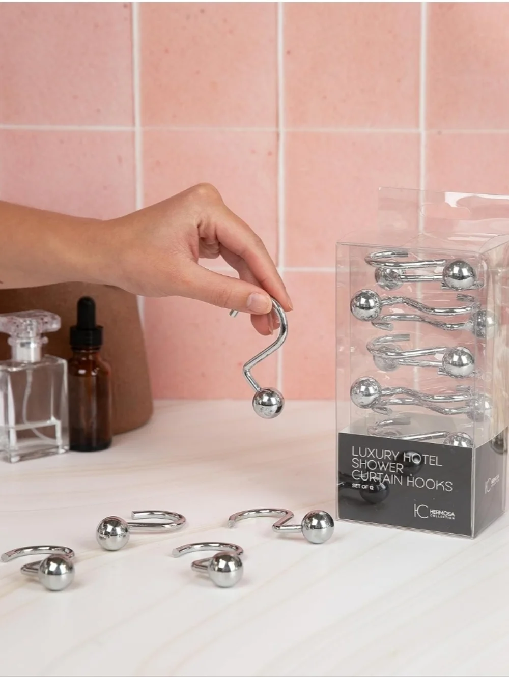 🪷3/$20🪷 NEW Luxury Shower Hooks Silver Chrome Finish -12 pack Hotel Quality